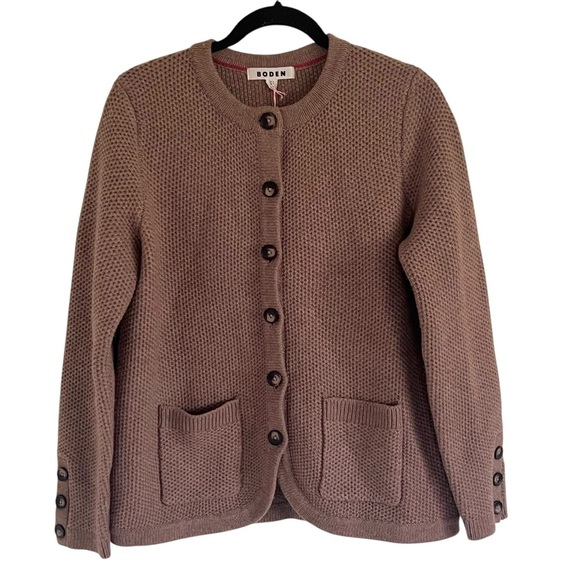 Boden Textured Stitch Cardigan in Praline Brown NWT Size US 10 - Picture 3 of 13